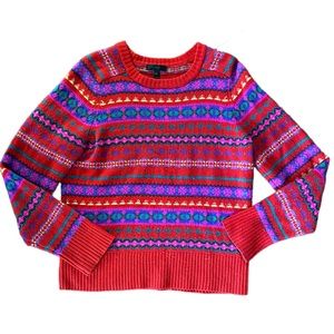 [J Crew] Red/Pink Fair Isle Wool Sweater